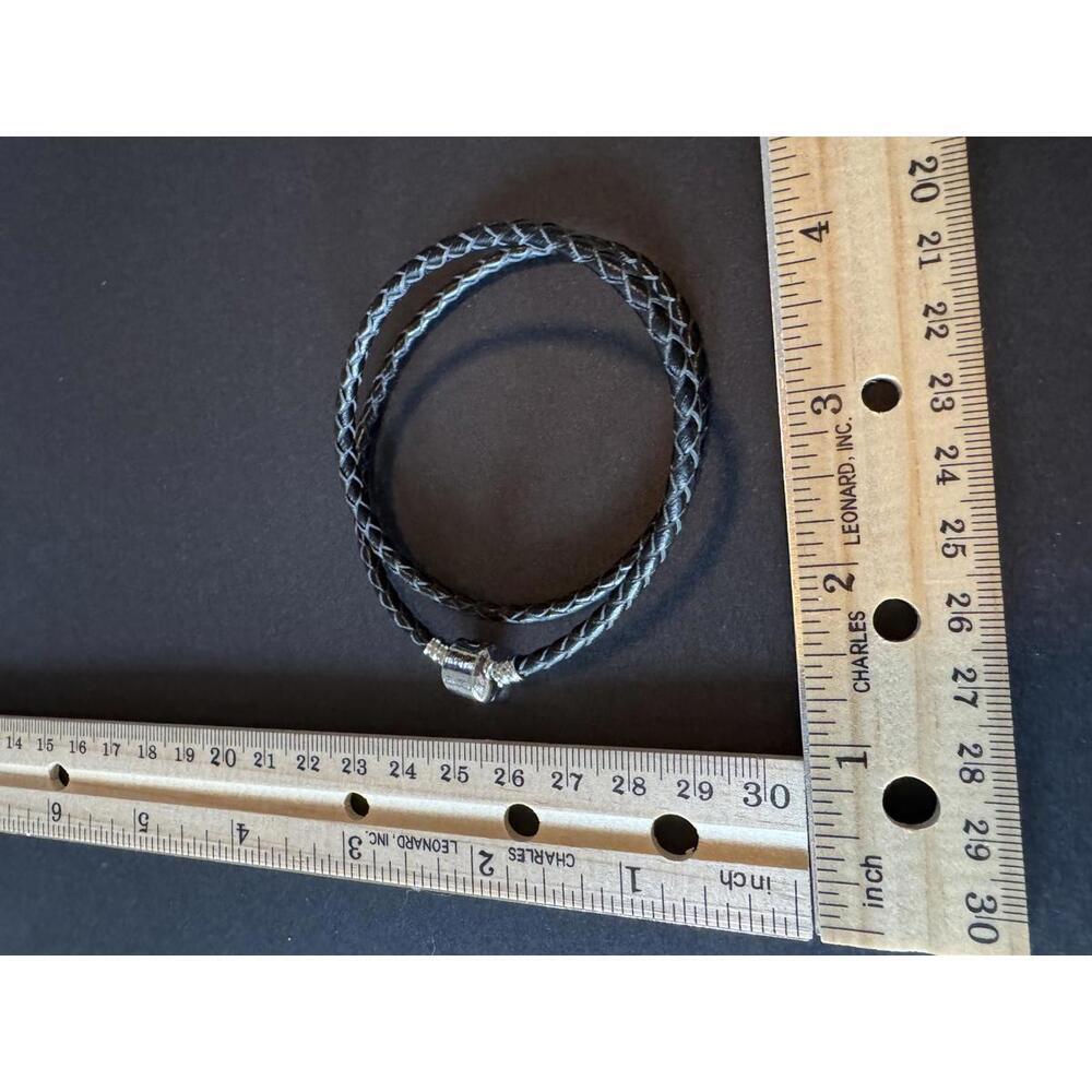 Stylish Black Woven Leather Bracelet 470 - Picture 2 of 3